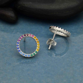 Sterling Silver Rainbow Circle Post Earrings 12x12mm