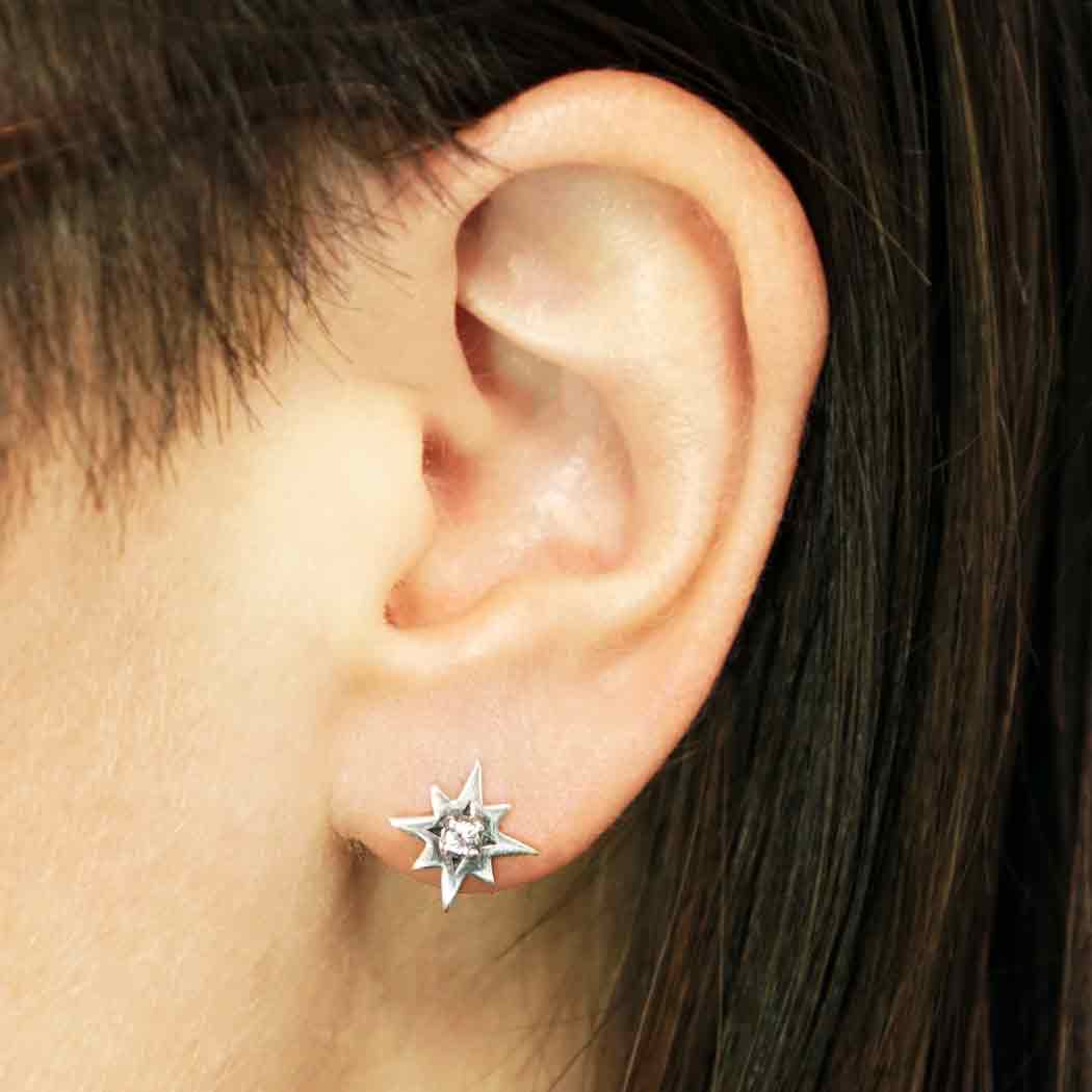 Sterling Silver Star Post Earrings with Nanogem Center 11x11