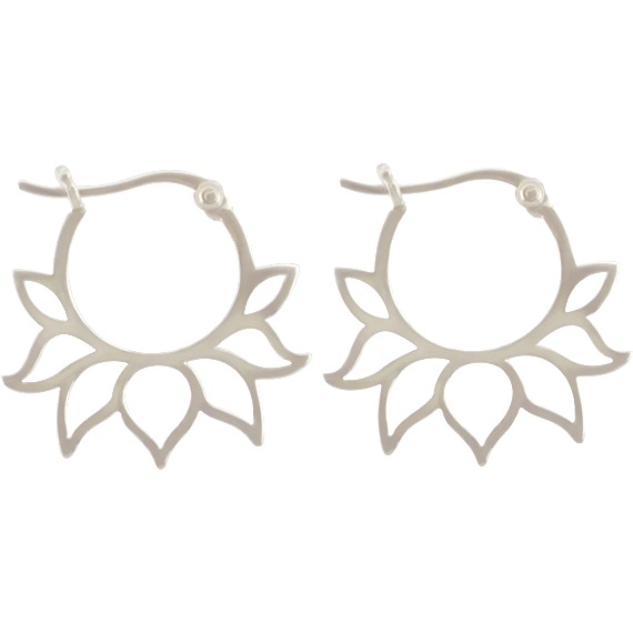  Sterling Silver Hoop Earrings - Lotus Petal Design 22x21mm