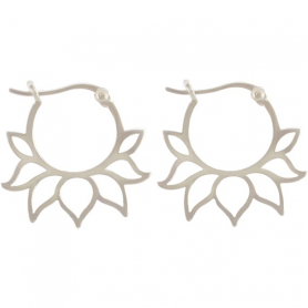  Sterling Silver Hoop Earrings - Lotus Petal Design 22x21mm