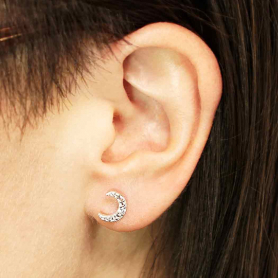 Silver Clear Nanogem Crescent Moon Post Earrings 8x7mm