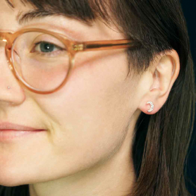 Silver Clear Nanogem Crescent Moon Post Earrings 8x7mm