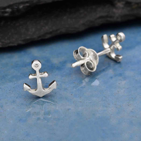 Sterling Silver Anchor Post Earrings 8x6mm
