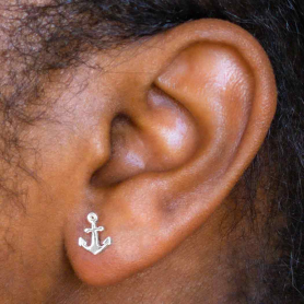 Sterling Silver Anchor Post Earrings 8x6mm