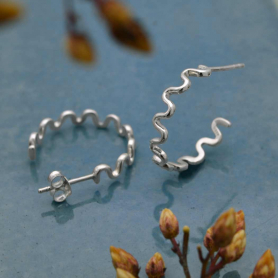 Silver Squiggle Post Hoop Earrings 21x21mm DISCONTINUED