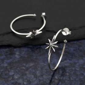 Sterling Silver Hoop Post Earring with North Star 25x27mm