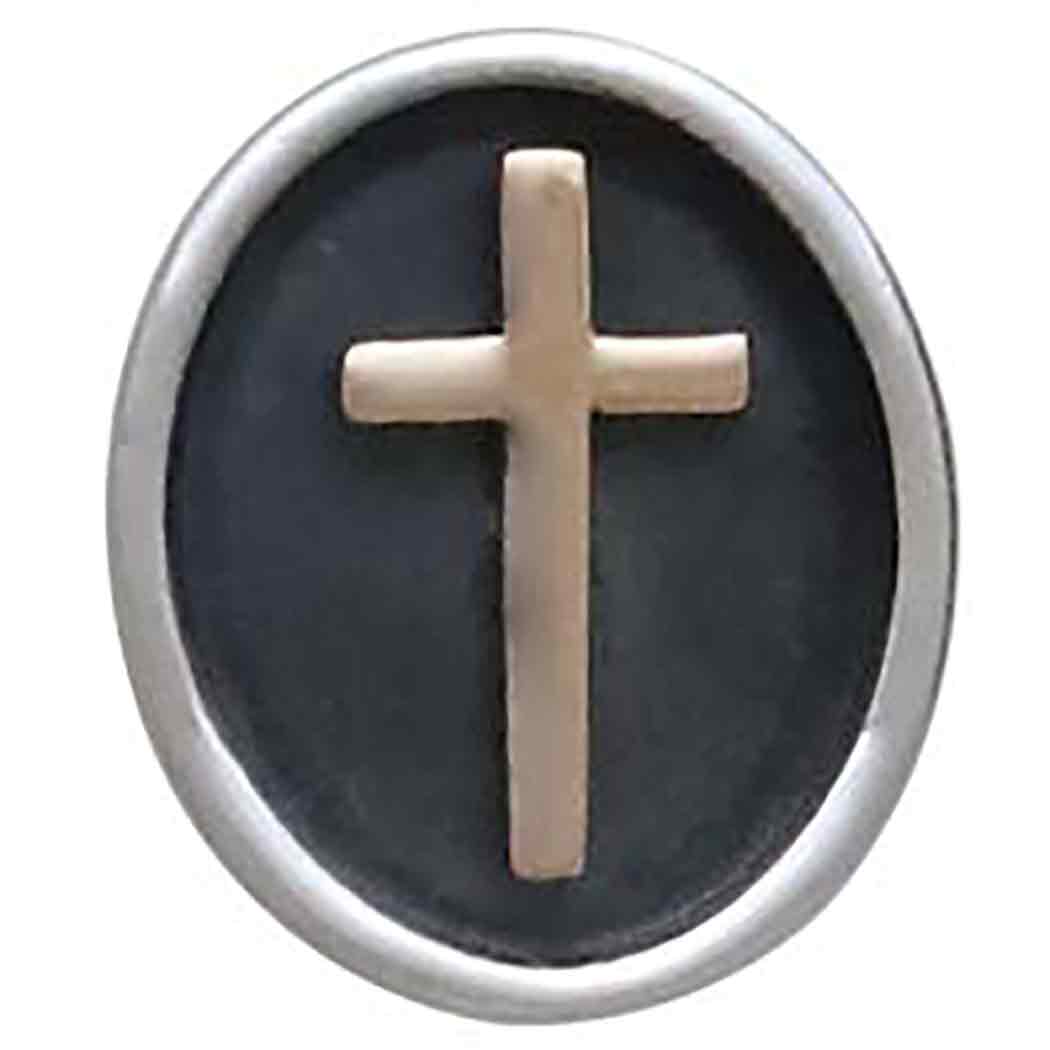 Sterling Silver Shadow Box Earring with Bronze Cross 10x9mm