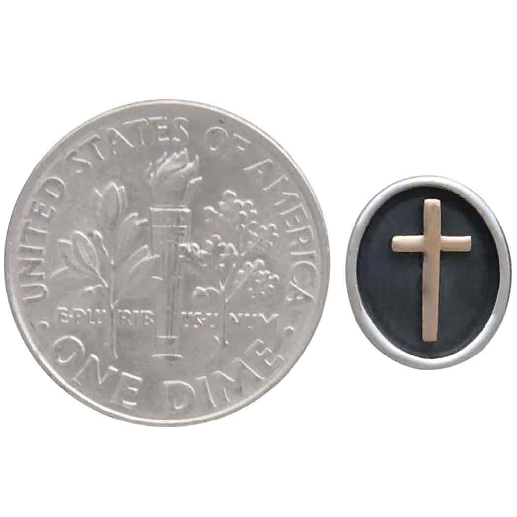 Sterling Silver Shadow Box Earring with Bronze Cross 10x9mm