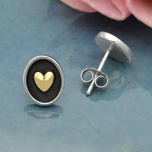 Sterling Silver Shadow Box Earring with Bronze Heart 10x9mm