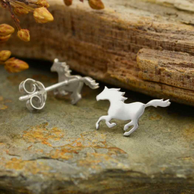 Sterling Silver Running Horse Post Earrings 8x13mm