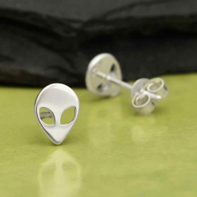 Sterling Silver Alien Post Earrings 8x6mm