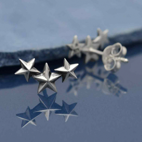 Sterling Silver Three Star Post Earrings 12x7mm