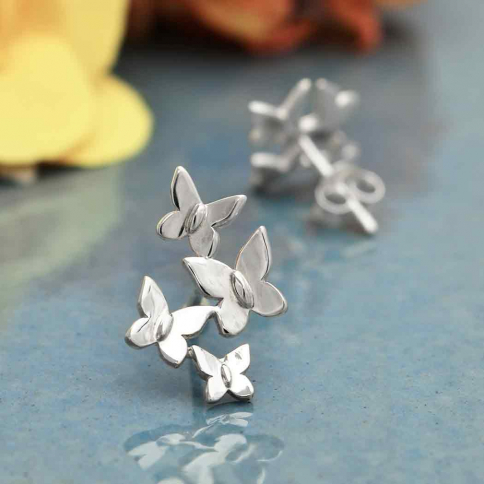 Sterling Silver Butterfly Cluster Post Earrings 17x11mm