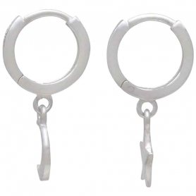Silver Huggie Hoop Earrings with Star and Moon 22x11mm