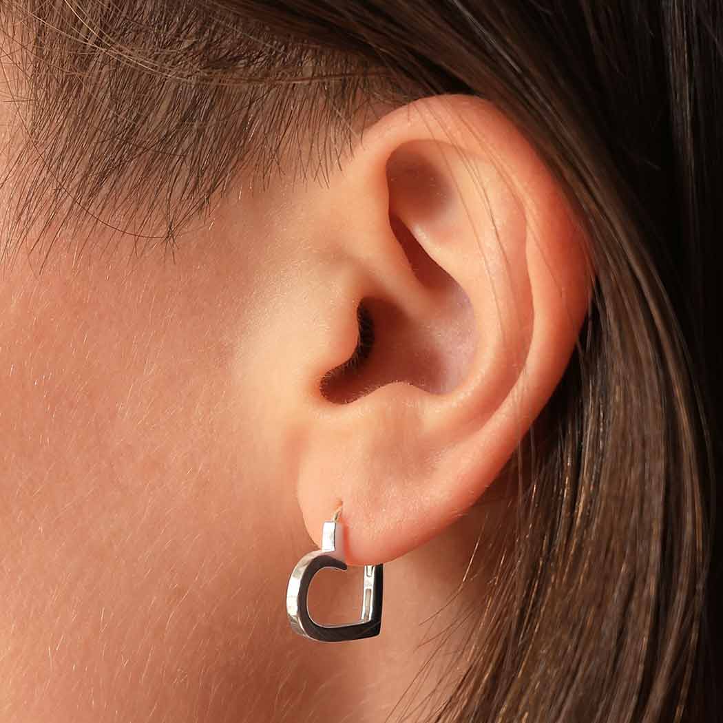  Sterling Silver Heart Huggie Hoop Earrings 17x19mm