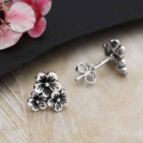 Sterling Silver Triple Cherry Blossom Post Earrings 10x9mm