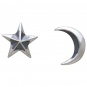 Sterling Silver Ridged Star and Moon Post Earrings 7x5mm