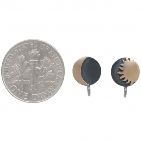 Mixed Metal Sun and Moon Post Earrings with Loop 11x8mm