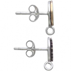 Mixed Metal Sun and Moon Post Earrings with Loop 11x8mm