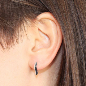 Sterling Silver Diamond Shaped Huggie Hoop Earrings 14x14mm