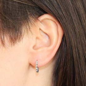  Sterling Silver Beaded Huggie Hoop Earrings 13x14mm