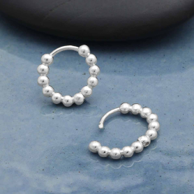 Sterling Silver Beaded Huggie Hoops 13x14mm