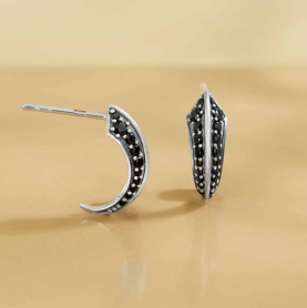 Sterling Silver Claw Post Earrings w Black Crystals 15x5mm