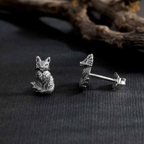 Sterling silver fox post earrings