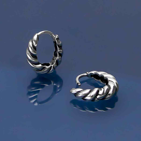 Sterling Silver Twisted Teardrop Huggie Hoops 14x4mm