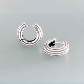 Sterling Silver Thick Round Huggie Hoops with Ridges 16mm