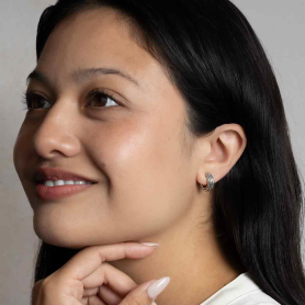 Sterling Silver Thick Round Huggie Hoops with Ridges 16mm on model