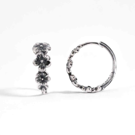 Sterling Silver Cherry Blossom Huggie Hoop Earrings 