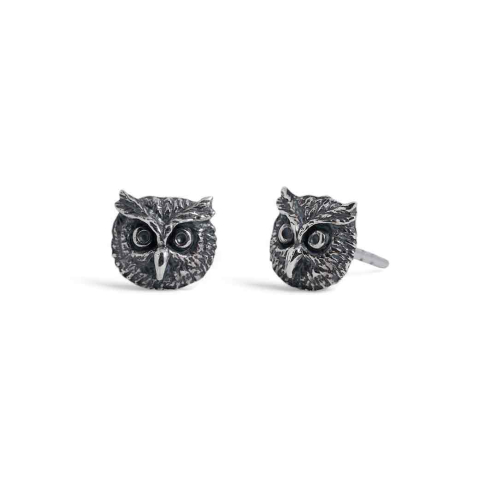 Sterling Silver Owl Face Post Earrings 8x8mm