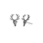 Sterling Silver Deer Skull with Antlers Post Earrings 11x9mm