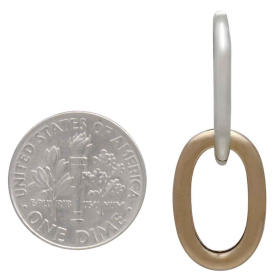 Sterling Silver Oval Huggie Hoop with Bronze Link with Dime