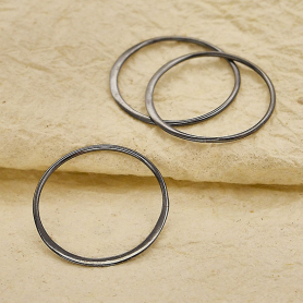 Sterling Silver Black Finish Half Hammered Circle Link 24mm