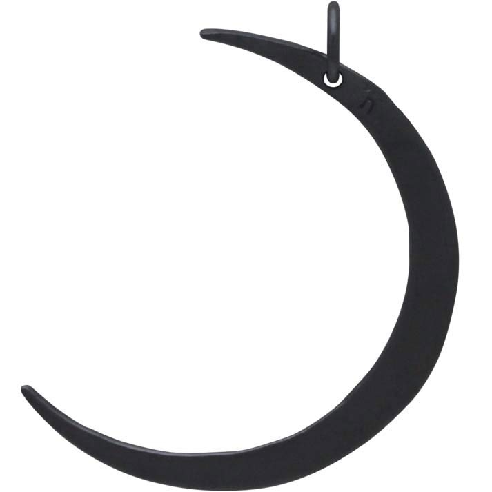 Black Sterling Silver Hammered Crescent Moon Charm 33x22mm