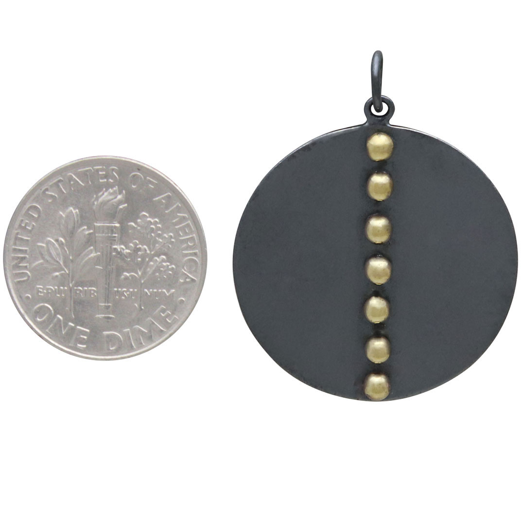 Black Finish Disk Pendant with Bronze Granulation 31x25mm