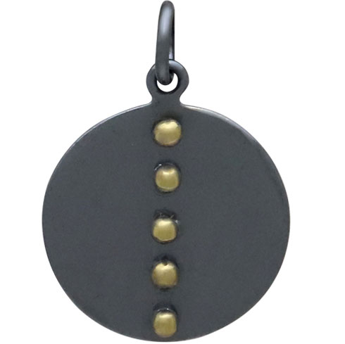Black Finish Disk Charm with Bronze Granualtion 21x15mm
