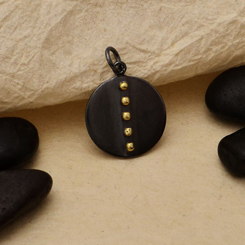 Black Finish Disk Charm with Bronze Granualtion 21x15mm