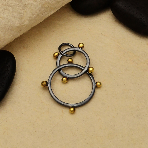 Black Finish Circles Link with Bronze Granulation 30x19mm
