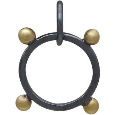 Black Finish Circle Charm with Bronze Granulation 18x16mm