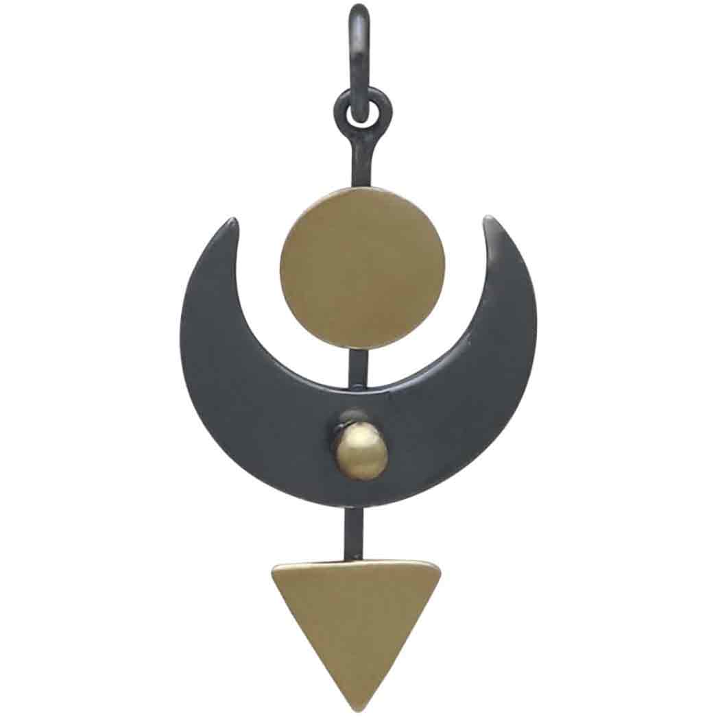 Black Finish Crescent Moon Charm with Bronze Triangle