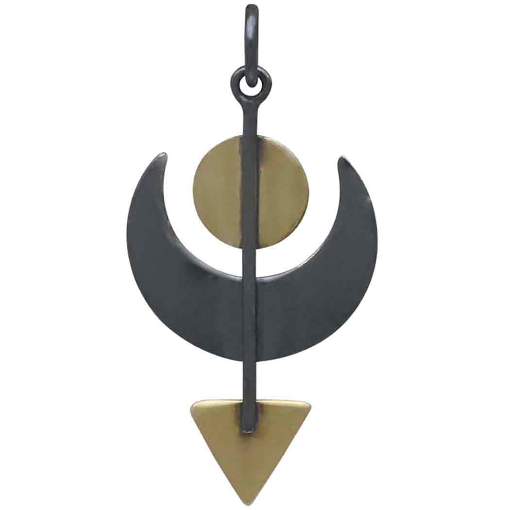 Black Finish Crescent Moon Charm with Bronze Triangle
