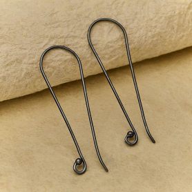 Black Sterling Silver Extra Long Ear Wire with Ball 42x12mm