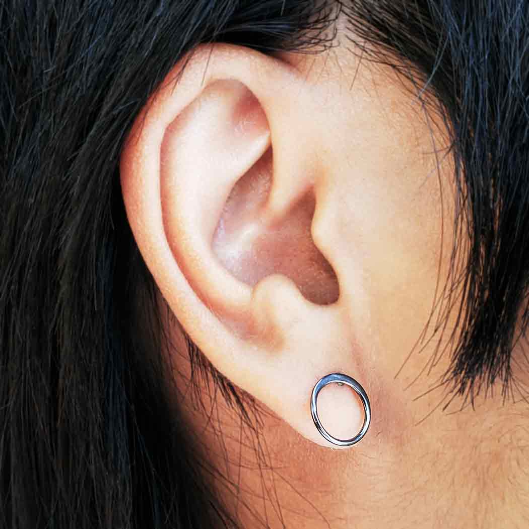 Silver Black Finish Open Circle Post Earring