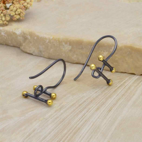Black Parallel Bar Hook Earrings wBronze 13x20mmDISCONTINUED