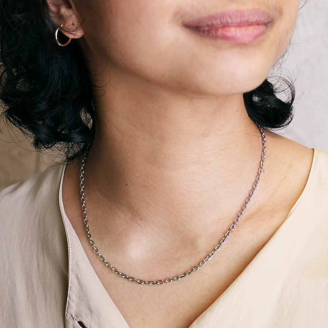 Sterling Silver Heavy Faceted Oval Chain on model