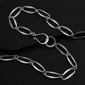 Sterling Silver Alternating Oval Link Necklace 18 Inch