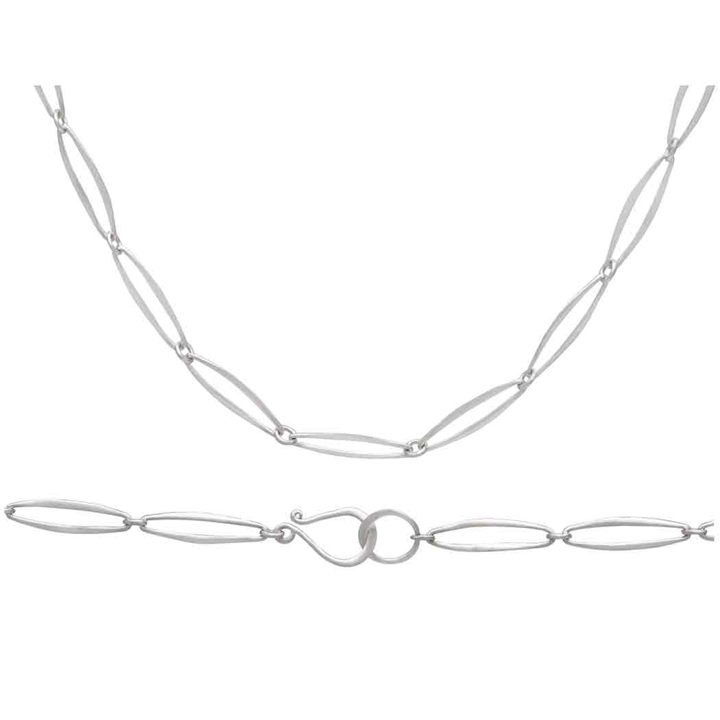 Sterling Silver Alternating Paperclip Link Necklace 18 Inch